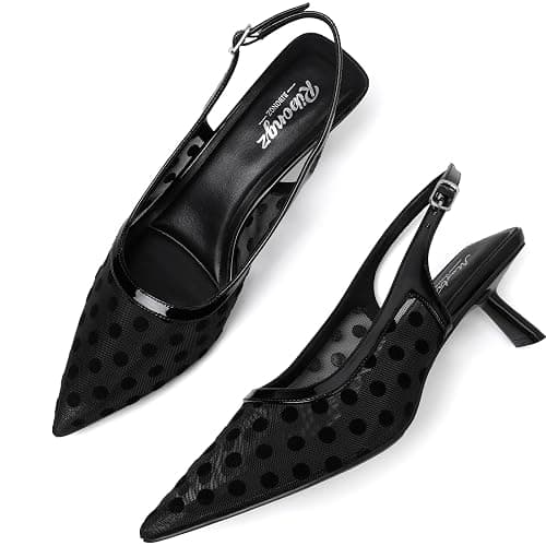 Mostrin Kitten Heels for Women Pointed Toe Pumps Patent Leather Low Heel Slingback Heels with Buckle Dress Shoes for Dating Party Working thumbnail 9