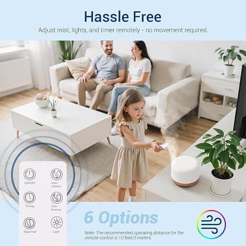 ASAKUKI 500ml Essential Oil Diffuser with 6 * 10ml Oils with Remote Control | Scented Oil Diffusers with 14 LED Colours, Auto Shut Off, Timer, Aromathrapy Diffuser Gifts Set for Home Bedroom Office Yoga thumbnail 7
