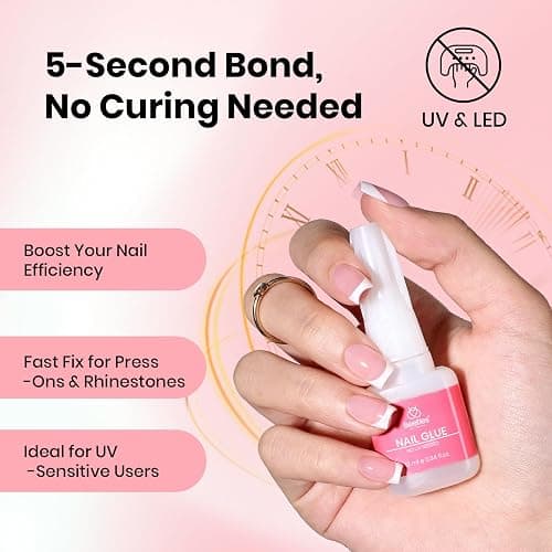 Beetles Press On Nail Glue Quick-Drying 10ml Super Strong Nail Glue, Brush on Glue for Acrylic & Fake Nails, No Uv Light Needed, Long Lasting Summer Nails, DIY Home Manicure thumbnail 3