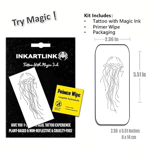 INKARTLINK Temporary Tattoos, Semi Permanent Tattoo Adult Art Design Waterproof Temp Tattoo Party Favors Tattoo Stickers Realistic Look, No Adhesive, Lasts 1-2 Weeks Black (Jellyfish) thumbnail 2