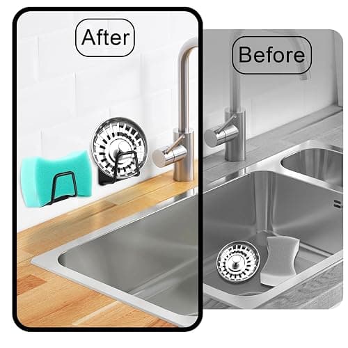 UKOFEW 2 Pièces Porte Eponge Evier Cuisine, Porte Eponge Evier Auto Adhesif, 304 INOX, Support Eponge INOX, Support Eponge pour Le Rangement de Cuisine et Salle de Bain thumbnail 4