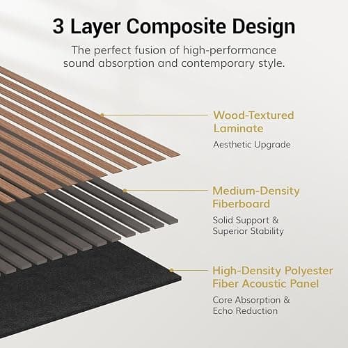 TONOR Wood Slatwall Panels, 4 Pack 47.2" x 23.6"/ 120 x60cm(31ft²) Acoustic Wall Panels, Wood Slat Acoustic Panels for Noise Cancelling and Home Decor, Living Room, Bedroom, Office, Room Decor, Walnut thumbnail 3