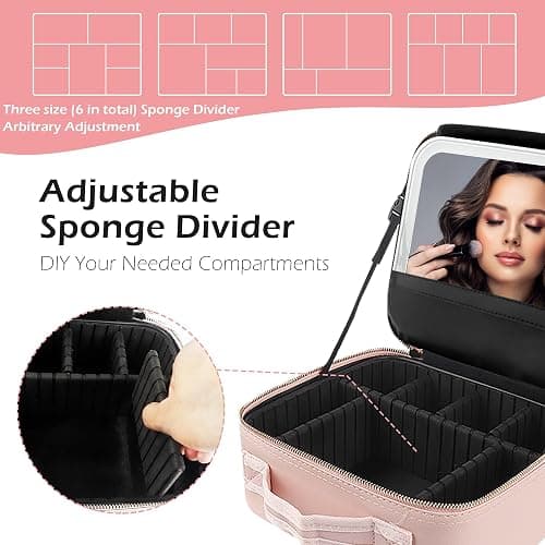 MOMIRA Travel Makeup Bag Cosmetic Bag with Lighted Mirror, Adjustable Brightness in 3 Color Scenarios, Waterproof, 10x Magnifying Mirror, Rotatable Independent Light Mirror- Pink(Solid) thumbnail 6