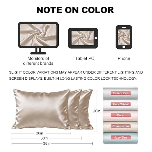 LYSHIN Silk Pillow Cases 2 Pack Standard Size with Zipper, Champagne | 19 Momme Mulberry Silk Pillowcase for Skin and Hair, Anti-Acne, Hypoallergenic, Cooling, Beauty Sleep, Gifts for Women thumbnail 2