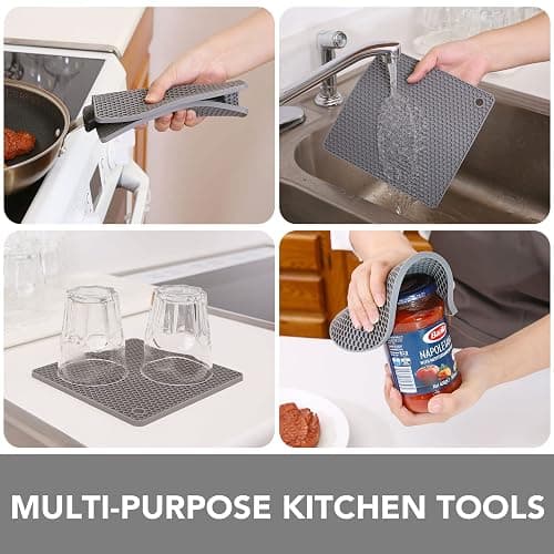 Joyhalo Trivets for Hot Dishes - Hot Pads for Kitchen, Silicone Pot Holders for Hot Pots and Pans, Silicone Mats for Kitchen Countertops, Table, Flexible Easy to Wash and Dry, Grey thumbnail 6