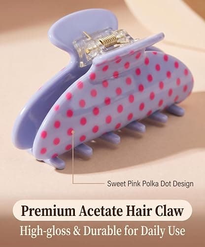 2 Pack Polka Dot Small Medium Hair Claw Clips,3.1 Inch Acetate Claw Clips for Women Thin Fine Thick Hair Hair Clips for Updo Half Up Hair Styles thumbnail 4