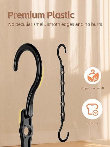 HOUSE DAY Black Magic Space Saving Hangers 10 Pack, Premium Smart Hanger Hooks, Sturdy Cascading Hangers with 5 Holes for Heavy Clothes, Closet Organizers and Storage, College Dorm Room Essentials thumbnail 8