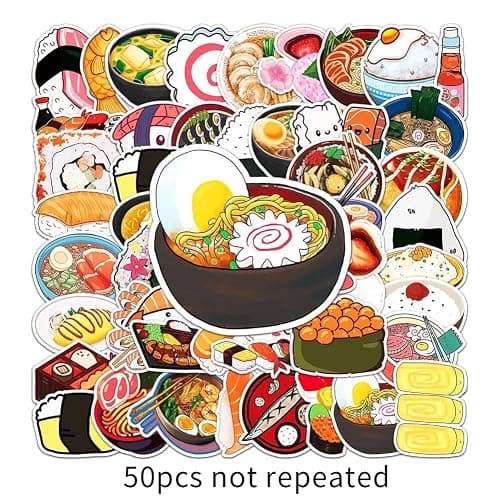 Japanese Food Stickers |50Pcs Japanese Cuisine Sushi Waterproof Vinyl Decals for Water Bottles Bicycle Laptop Refrigerator Luggage Computer Mobile Phone Skateboard Bike Décor thumbnail 7
