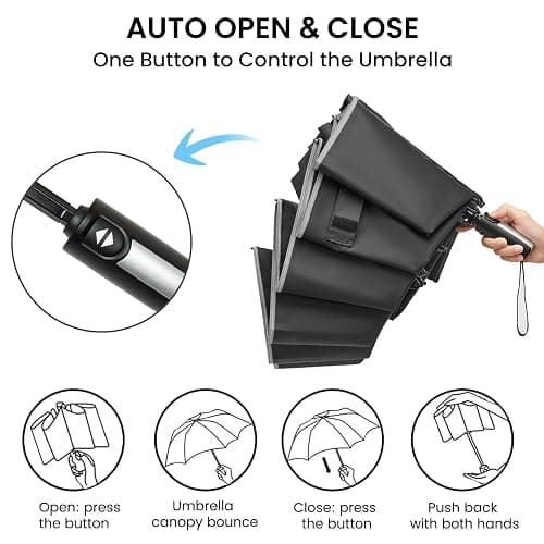 G4Free 54/62 Inch Windproof Inverted Umbrella with Reflective Stripe, Large Compact Reverse Golf Travel Umbrella for Rain 10 Ribs Double Canopy Automatic Open Close - Black - 62 inch thumbnail 7