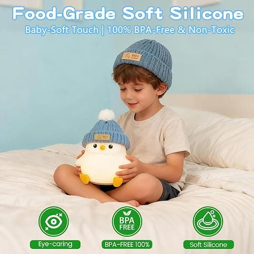 Penguin Lamp with Knit Hat,Adorable Penguin Night Light,Safe Soft Silicone,Dimmable Nursery Nightlight,LED Squishy Animal Lamp,Room Decor,White Elephant Gifts,Christmas Gifts for Kids /Boys Girls Baby thumbnail 4