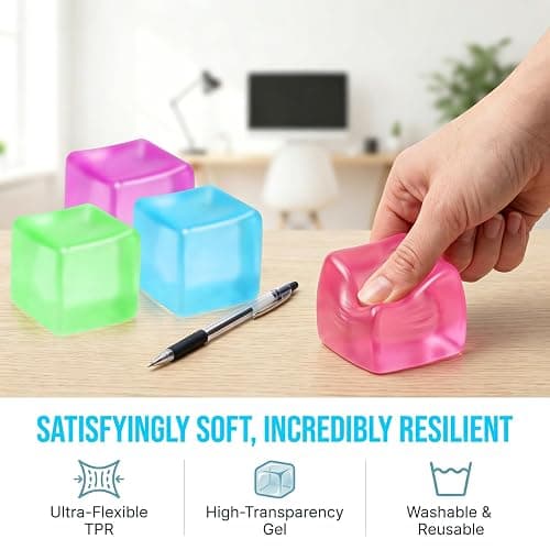 Squishy Ice Cube Stress Balls, Slow Rising Stress Relief Toy, Squeeze Ball Fidget Toys for Adults Teens Boys Girls, Sensory Toys for Kids with Autism, Party Favors Gifts (Blue) thumbnail 5
