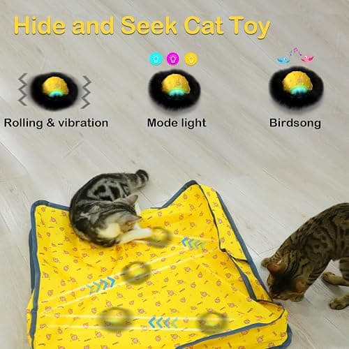 Muhhiba Interactive Cat Toys for Indoor Cats, Electric Cat Ball Fast Rolling in Pouch, Motion Activated Chirping Cat Toy, Hide and Seek Cat Toy with LED Light thumbnail 2