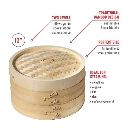 Joyce Chen 2-Tier Bamboo Steamer Baskets, 10-Inch thumbnail 3