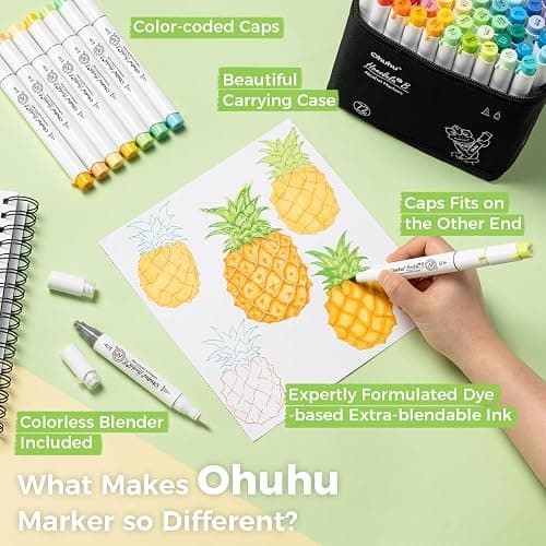 Ohuhu Alcohol Markers Brush& Fine 72 Colors for Adults Coloring Refillable | AP Certified Art Marker Set, Dual Tips Alcohol-based for Artists Beginners Drawing Illustration Sketching, Honolulu 2B thumbnail 6