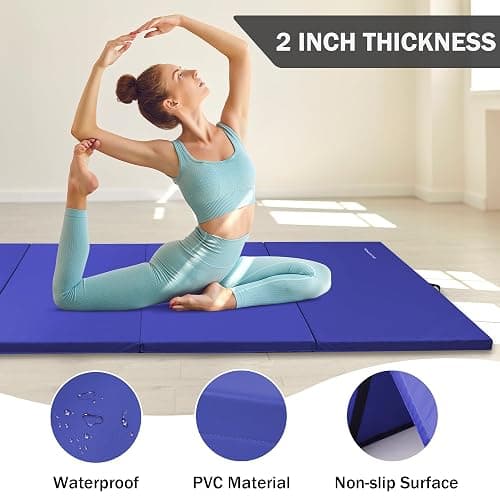 Fitvids Folding Exercise Gymnastics Mat, 4'x8'x2" Gym Workout Mat with Carrying Handles 4-Fold High-Density Anti-Tear Portable Fitness Aerobics Mat for Home Gym Yoga Pilates Tumbling MMA Core Training thumbnail 3