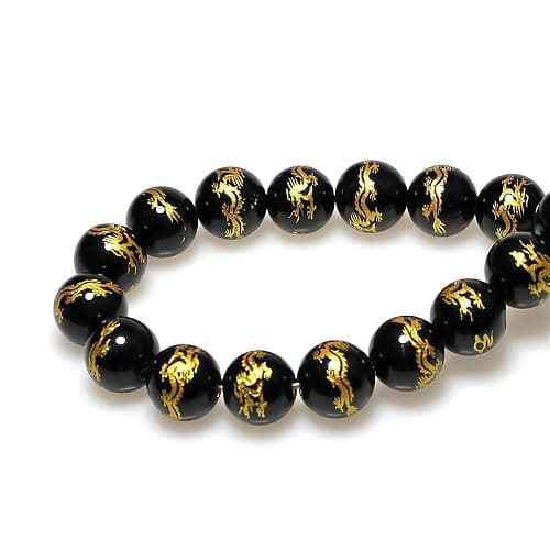 MJDCB Natural Stone Beads 8mm 43pcs Round Black Onyx Carved Dragon Loose Gemstone Bead Charms for Jewelry Making Bracelet Necklace Earring Pendant thumbnail 2