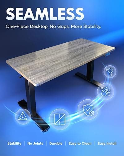 FLEXISPOT EN1 One-Piece Standing Desk, Electric Adjustable with 4 Memory Presets, 176 LBS Capacity, Stable & Quiet, Seamless Desktop for Home Office & Dual Monitors, 48"x24" Gray Wood thumbnail 4