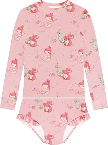 BliBliTaTa Girls Two Piece Long Sleeve Swimsuit Rash Guard Set, Kids Bathing Suit for Toddler, Size 3 Month to 8 9 10 12 14 - Image 1