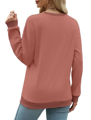 Saloogoe Sweatshirts for Women Crewneck Long Sleeve Loose Fit Tops Color Block Ribbed Trim Fashion 2025 thumbnail 4