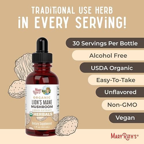 MaryRuth Organics Lions Mane Mushroom Supplement, Up to 1 Month Supply, Nootropic USDA Organic Lions Mane Extract Nervine Herbal Liquid Drops, Brain Health Non-GMO Vegan Alcohol Free Tincture, 1 Fl Oz thumbnail 7