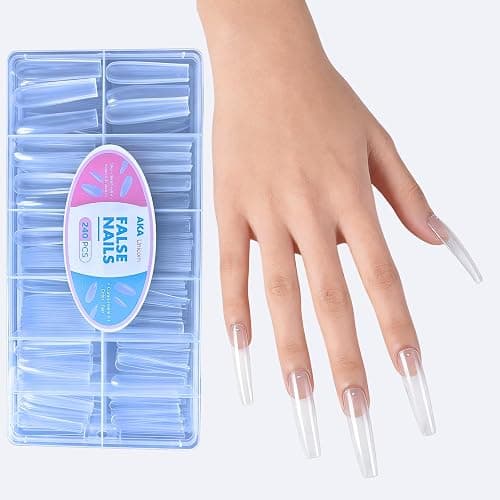AKA Unicorn 240Pcs Soft Gel Nail Tips, Long Square Clear Full Cover Fake Nails, XXL Acrylic Nail Extensions Kit, Clear Press On Nails Tips for Home DIY & Beginner, 12 Sizes thumbnail 4