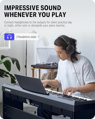Donner DEP-20 Beginner Digital Piano 88 Key Full Size Weighted Keyboard, Portable Electric Piano with Furniture Stand, 3-Pedal Unit thumbnail 4