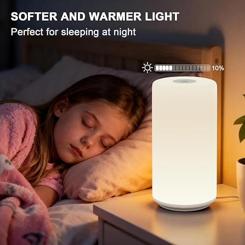 Touch Bedside Table Lamp, [RGB Mode] 3 Way Dimmable Warm White Lights for Bedroom, Multi-Color Smart Nightstand Lamp Desktop LED Lamp for Living Room Home Gifts thumbnail 6