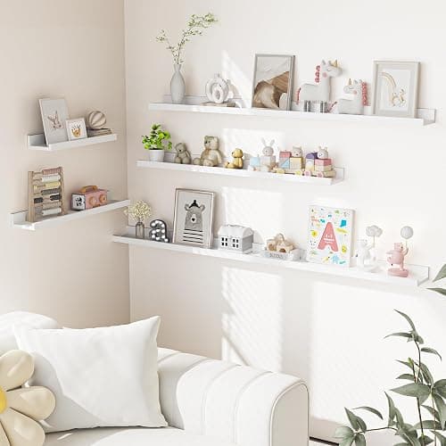 Heimlove Picture Ledge Shelf, Floating Shelves Set of 2, 16 Inches Picture Shelf for Wall with Ledge, Kids Bookshelf Wall Mounted for Living Room Bedroom Decor Books Photo Frames - White thumbnail 2