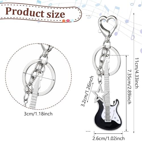 Mabor 2 PCS Aesthetic Punk Guitar Keychain, Cute Music Star Key Chain Heart Key Rings For Women Bag Purse Gift Music Lovers Kawaii Gifts thumbnail 2