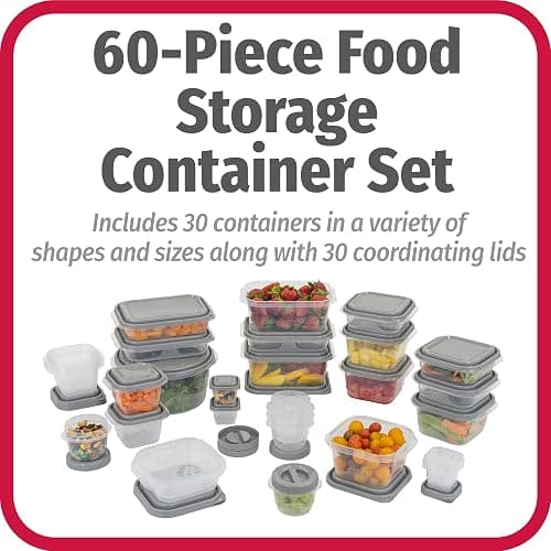 GoodCook EveryWare 60pc Container Set, BPA Free - 60-Piece Food Container Set, Microwave and Freezer Safe, Embossed Measurements, Secure Lids thumbnail 2