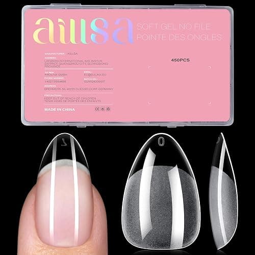 AILLSA Short Almond Nail Tips - Thickened Pre-shaped False Nail Tips Short Almond Shaped Half Matte Nails Tips, Fake Nails Extension 450pcs 15 Sizes with Storage Box - Image 1