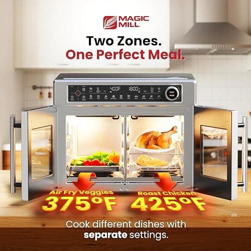 Magic Mill Ultra-Premium Air Fryer Toaster Oven Combo With Independent Dual-Zone Technology, Extra Large 32QT French Door Stainless Steel Convection Oven, Next-Gen Patent Technology, 13 accessories thumbnail 3