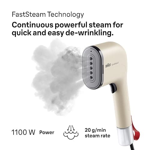 Braun QuickStyle 3 GS3012BG, kompakter und leichter Steamer, Dampfglätter mit schneller Aufheizung, Dampf 20 g/min, abnehmbarer 70 ml Tank, hitzebeständige Tasche, 1100W, Beige thumbnail 4