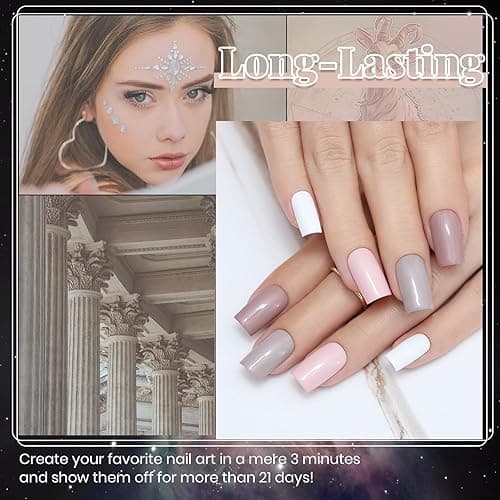 Beetles Nude Gray Gel Nail Polish Set, 6 Colors Nude Neutral Gel Polish Pink White Beige Grey Gel Polish Brown Taupe Gel Nail Polish Elegant Nail Art Manicure Kit Gifts for Women thumbnail 5