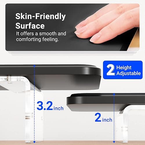 AFOOYO Monitor Stand Riser,31.5-Inch LED Light Wood Computer Monitor Stand with Adjustable Acrylic Legs,Desk Accessories Desktop Organizer Stand for, Computer,Laptop,Printer,PC TV Screen Riser,Black thumbnail 4