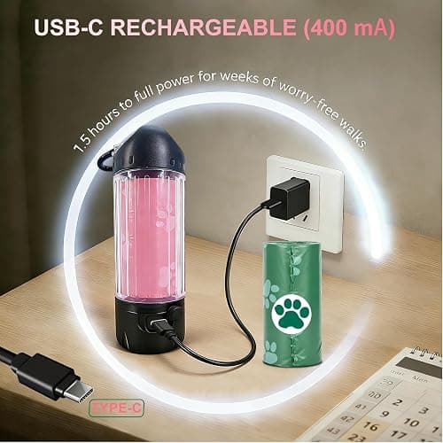 Yesbular Dog Poop Bag Holder with Flashlight 7-Color, USB-C Rechargeable Poop Bag Displenser for Leashes, IPX6 Waterproof Anti-Slip Clip Pet Waste Bag Holder for Walking (1 Dispenser, 30 Bags) thumbnail 5