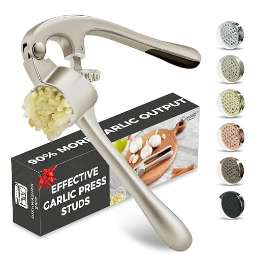 Kitessensu High Effective Garlic Press With Studs, Heavy Duty Garlic Mincer, Easy to Squeeze and Clean, Rust Proof & Dishwasher Safe, Ginger Crusher- Imperial Silver - Image 1