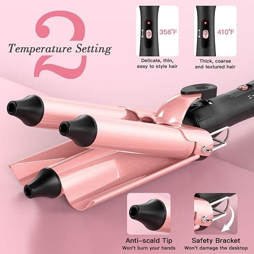 MOCEMTRY 5 in 1 Curling Wand Set (0.35"-1.25") with 3 Barrel Hair Crimper, Bubble Curling Wand and 3 Ceramic Barrels, Curling Iron 1 inch Crimper Hair Tool Waver with Two Temp Control, Gifts for Women thumbnail 4
