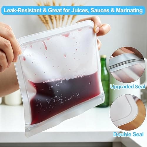 10 Pack DualSeal Reusable Snack & Sandwich Bags, Dishwasher Safe BPA Free | Reusable Freezer Bags, Reusable Gallon Bags for food Marinating, Lunch, Meal Prep, 3 Gallon 4 Sandwich 3 Snack thumbnail 4