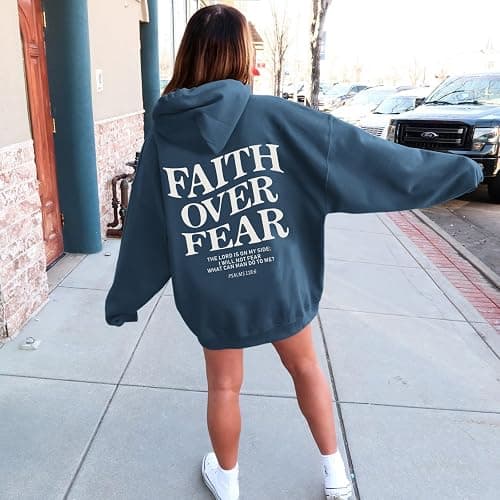 Sulayesh Faith Over Fear Hoodie for Women Christian Jesus Inspirational Sweatshirts Religious Oversized Graphic Pullover Tops thumbnail 4