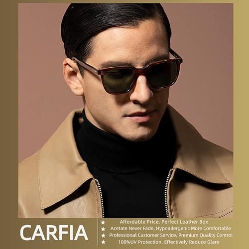 CARFIA Acetate Polarized Sunglasses for Men UV400 Protection Classic Retro Square Shades Driving Glasses thumbnail 3