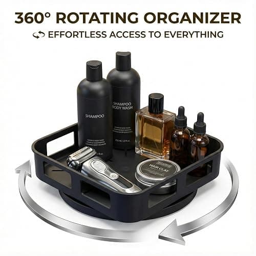 Cologne Organizer for Men, 360°Rotating Bathroom Organizer Countertop, Perfume Organizer, Vanity Tray for Perfume, Skincare, Shaving Kit, Bathroom Storage, Gift for Men thumbnail 4