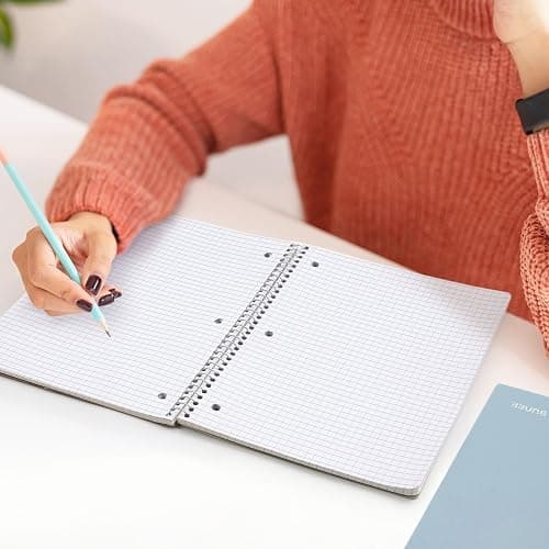 SUNEE Spiral Notebook, 1-Subject, Graph Ruled Paper, 8" x 10-1/2", 100 Sheets per Notebook, 3-Hole Punched Paper, Water Resistant Cover, Spiral Grid Notebooks for Work, Home, School, Grey Blue thumbnail 8