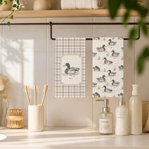 EKGJW Farmhouse Mallard Duck Kitchen Towels Set of 2,Ducks Lover Dish & Hand Towels for Kitchen & Bathroom Decor,Duck Gifts for Women Lovers,16x24 Inch thumbnail 9