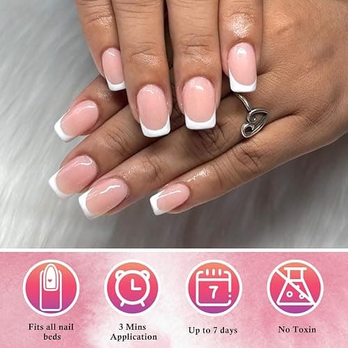 AddFavor White French Tip Press on Nails Short Square - 240pcs Nude Pink Short Square Fake Nails, French Tip Nails Press on Acrylic Nail Extension Nails Art DIY thumbnail 3