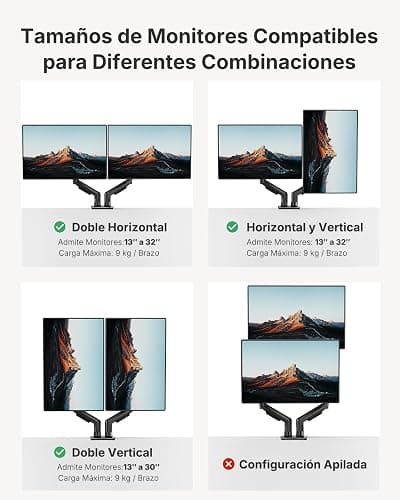 HUANUO Dual Monitor Stand, Fully Adjustable Gaming Monitor Desk Mount for 13–32″ Computer Screens, Full Motion VESA 75x75/100x100 with C-Clamp & Grommet Base, Each Arm Holds 4.4 to 19.8 lbs thumbnail 8