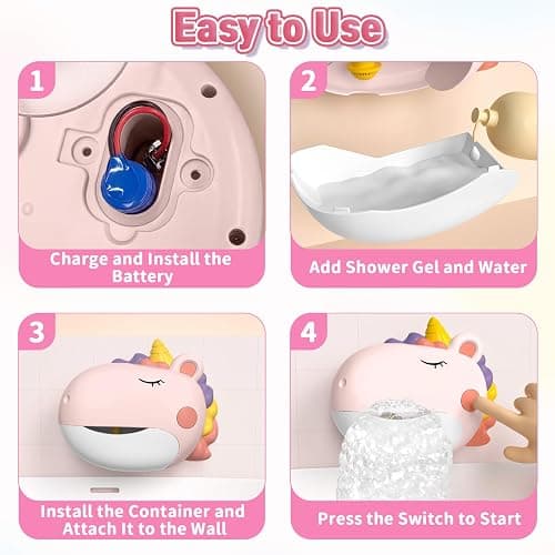 Infowush Baby Bath Toys, Unicorn Bath Bubble Machine Toddler Bath Toys for Kids Ages 1-3 4-8, Interactive Bathtub Shower Water Toys Bubble Maker with Music Christmas Birthday Gifts for Boys Girls thumbnail 6