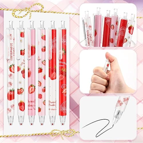 Sabary 18 Pcs Stationery Set, 12 Aesthetic Pens & 6 Sticky Notes, Valentines Gifts, Baby Shower Party, Cute Office School Supplies, Gifts for Women Students Nurses Teachers Coworker(Strawberry) thumbnail 4