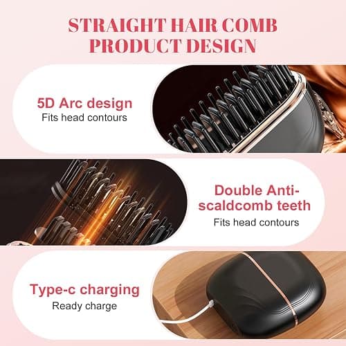 Mini Hair Straightener Portable 2026 Cordless Curling Iron Small Flat Steam Hair Straightener Brush Travel Hot Styling Tools for Women Wireless Tiny Ceramic Hairdressing Comb Size thumbnail 3