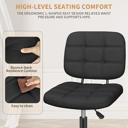 ERGOSEAT Armless Home Office Desk Chair with Wheels, Modern Ergonomic Drafting Rolling Chair with 360° Swivel Wheels,Height Adjustable Computer Task Chairs for Small Space, Black thumbnail 4